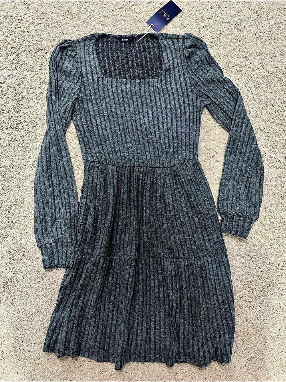Sampeel Womens Square Neck Long Sleeve Fall Casual Babydoll Sweater Dress NWT